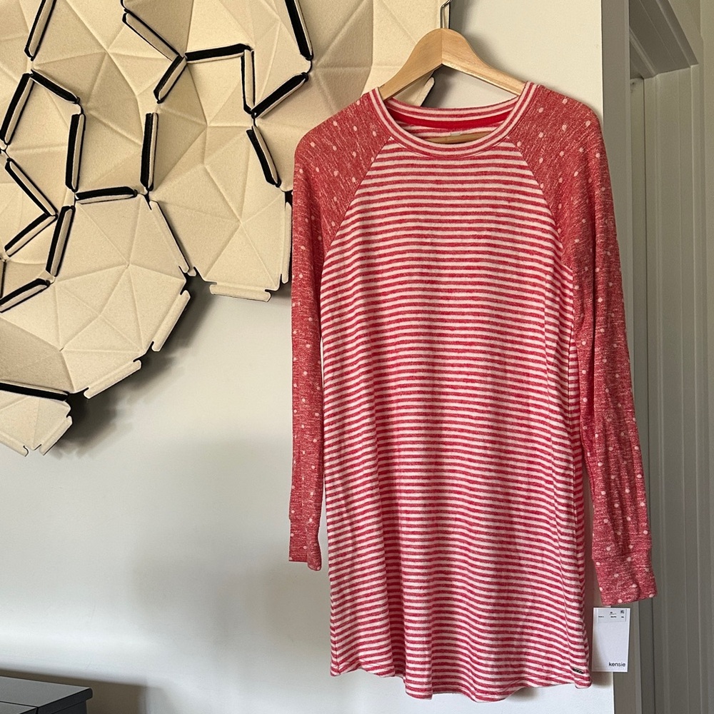 NWT Kensie long sleeve striped sleep gown XS pink white polka dot sleeve